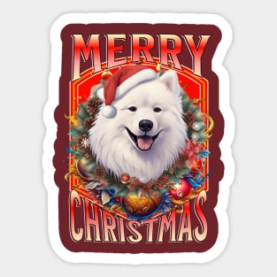 Merry Christmas cute Samoyed dog in Santa hat Sticker